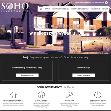 Strona internetowa dla firmy SOHO INVESTMENTS